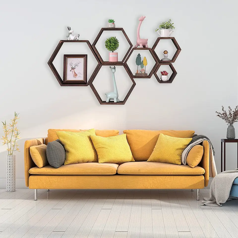 Set of 6 Hexagon Wall Shelf